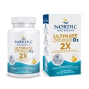 Kuzey Naturals Ultimate Omega 2X Vitamin D3, Lemon Flavor - 60 Soft Gels - 2150 mg Omega-3 + 1000 IU D3 - EPA & DHA - Beyin, Kalp ve Immune Health - 30 Hizmet