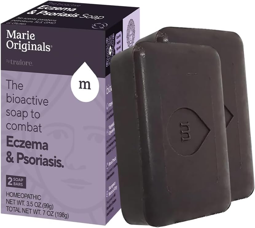 Marie Originals Eczema Face Soap Body Wash Bar – All Natural Psoriasis, Dermatitis Treatment for Dry Itchy Flaky Skin Relief – Gentle Detoxifying, Healing, Anti-Itch, Cleansing Skincare (Pack of 2)