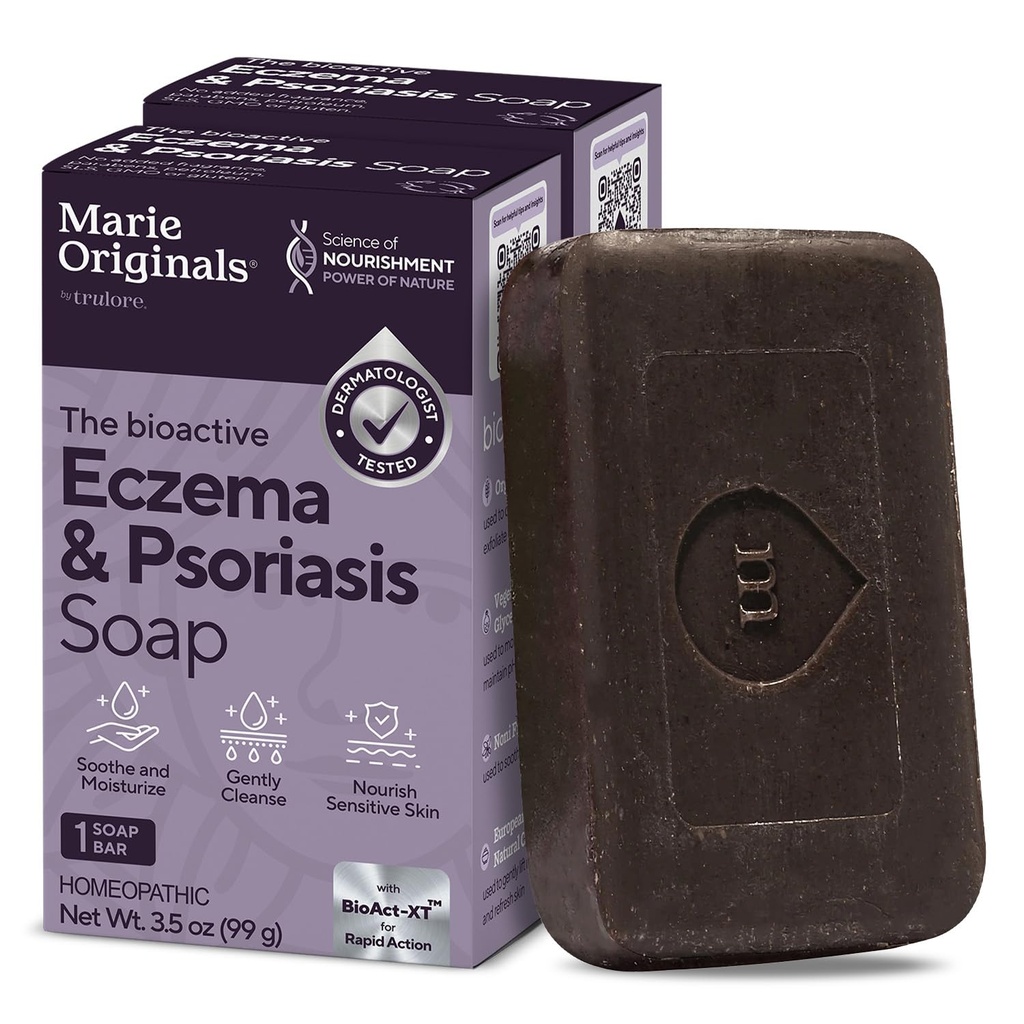 Marie Originals Eczema Face Soap Body Wash Bar – Kuru Itchy Flaky Skin Relief için Tüm Doğal Psoriasis, Dermatitis Tedavisi - Gentle Detoxing, Healing, Anti-Itch, Cleansing Skincare (Pack of 2)
