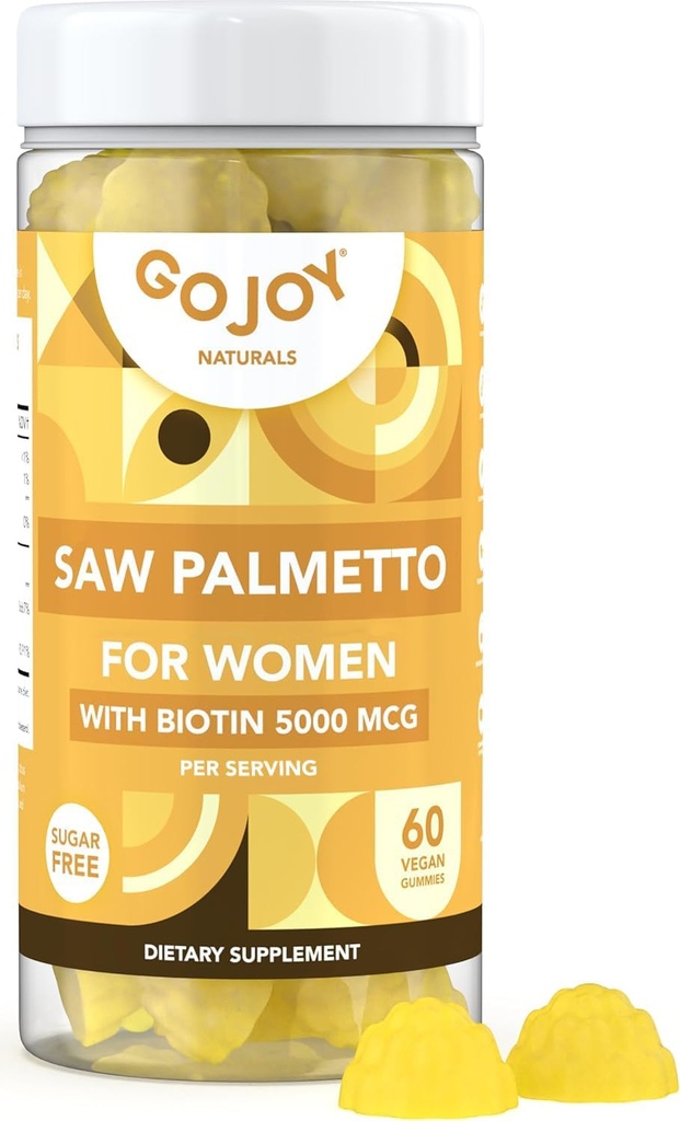 Πριόνι Palmetto Gummies - 500mg Πριόνι Palmetto για γυναίκες με 5000mcg Βιοτίνη & 10mg Ψευδάργυρος - Μη-GMO, Ζάχαρη, Γλουτένη & χωρίς σόγια, Vegan - 3rd-Party Lab Tested, 30-Day Supply, 60 Chewable Gummies