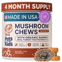 Pets are Kids Turkey Tail Mushroom for Dogs with Organic Real Turkey Tail™ - 8:1 Extract Mushroom Chews for Immune System Health, Gut, Skin & Joint Support - Reishi, Lion's Mane - 120 Chews