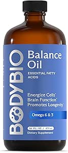 BodyBio Balance Oil - Vegan Omega 3 6 Supplement – Cold-Pressed Safflower & Flaxseed Oil – Supports Brain Function, Healthy Skin, and Mood