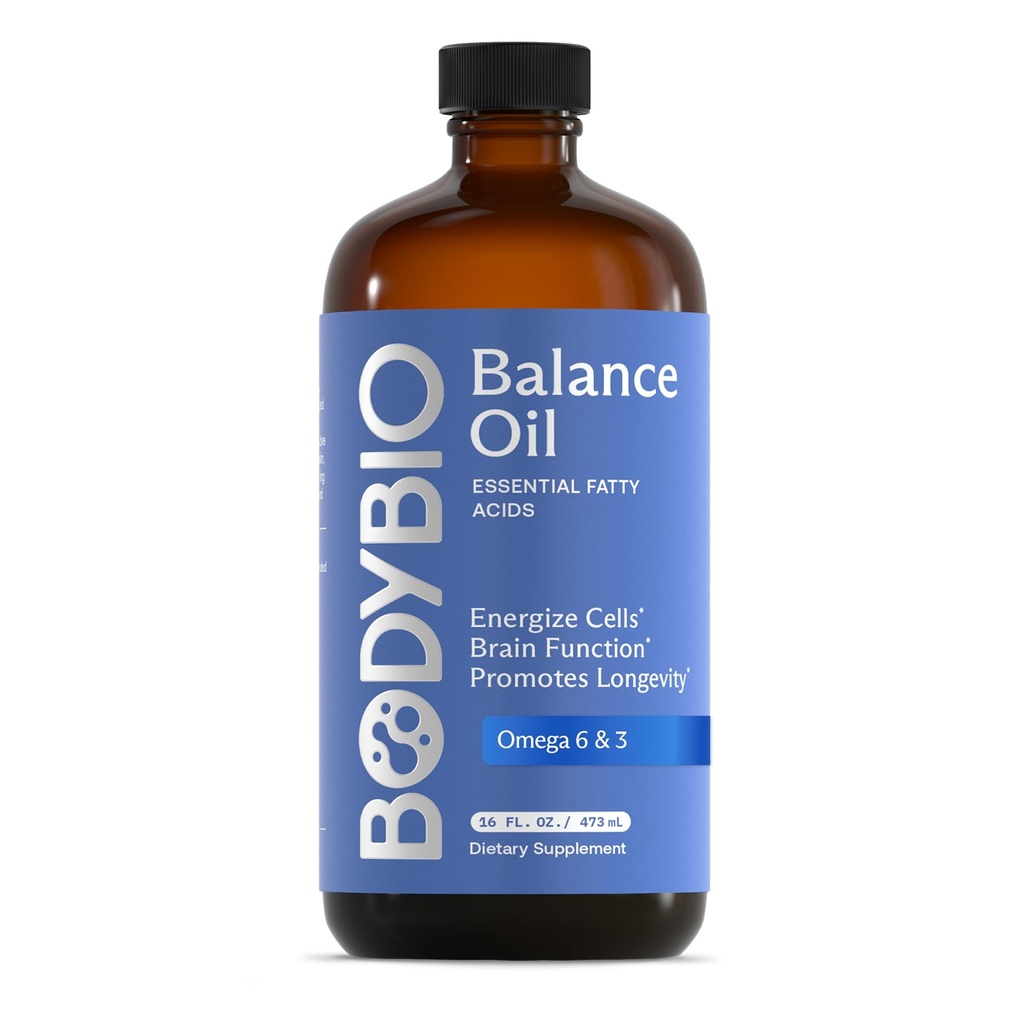 BodyBio Balance Oil - Vegan Omega 3 6 Supplement - Cold-Pressed Safflower & Flaxseed Oil - Beyin Fonksiyonlarını Destekler, Sağlıklı Cilt ve Mood