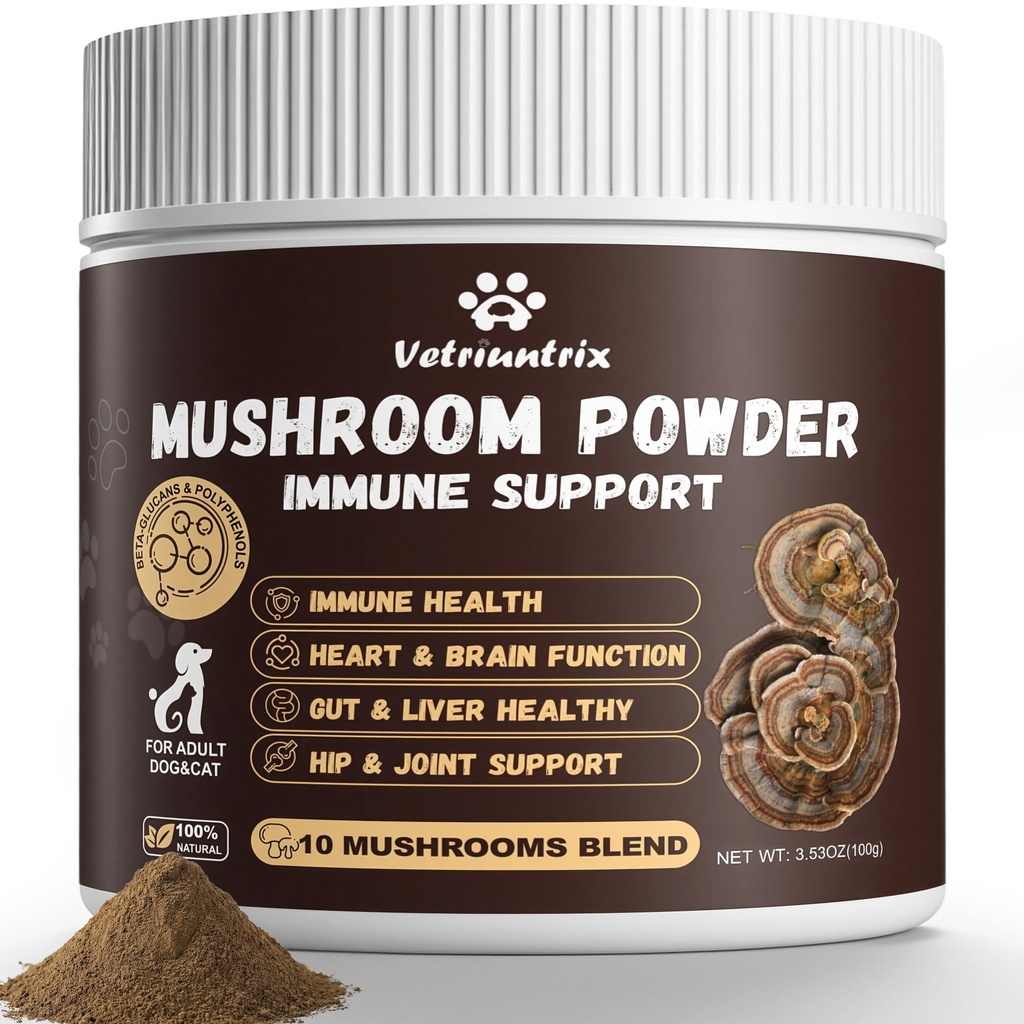 Organic Turkey Tail Mushroom for Dogs 100g - Over 50% Beta Glucan - 10-in-1 Mushroom Powder for Immune & Gut Support - Dog Mushroom Supplements for Lumps and Bumps - Chicken Flavor