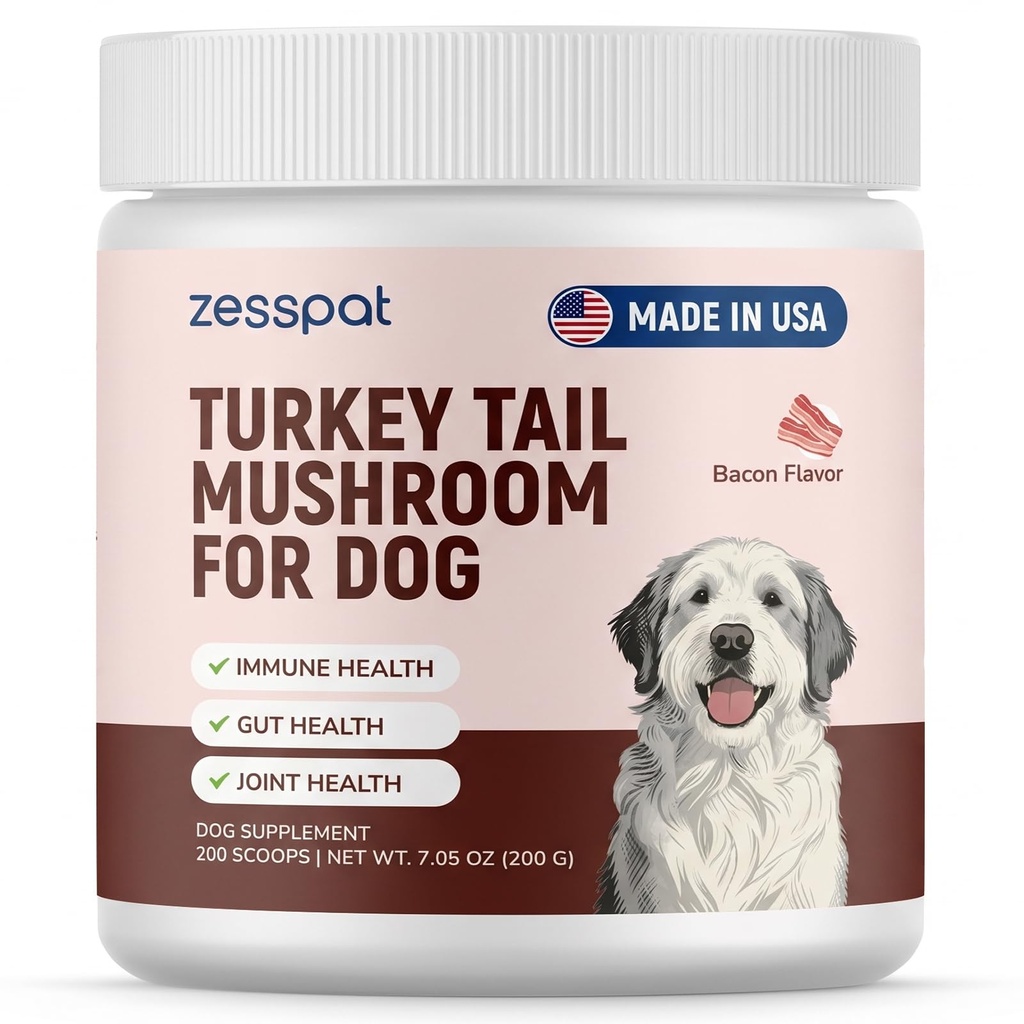 Turkey Tail Mushroom for Dogs - Premium Immune Support Supplement, Mushroom Supplement for Lumps & Bumps, Immunity, Gut, Skin & Joint Support, Natural Powder for Dogs - 200 Scoops, 7.05 oz