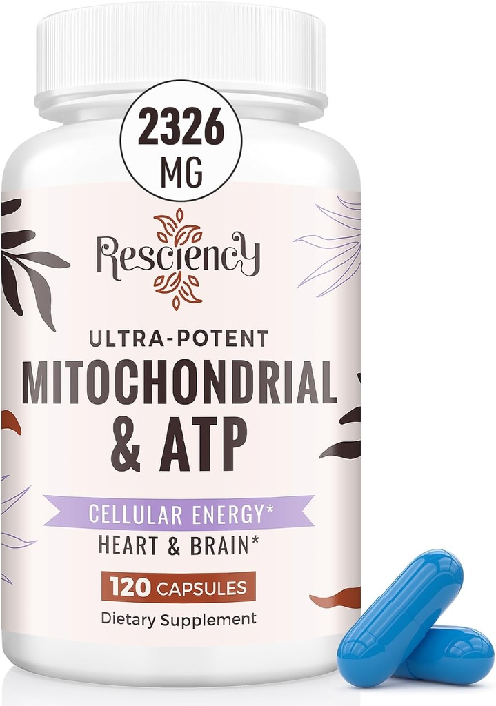 2326 MG Μιτοχονδριακά Συμπληρώματα με ATP, Βιταμίνες, CoQ10 & PQQ, Πιο Αποτελεσματικά από Creatine HMB & Νιτρικό Οξείδιο, Ενέργεια, Αντοχή, Δύναμη, Ανάκτηση & Μυς, Οργανικά, 120 Κάψουλες