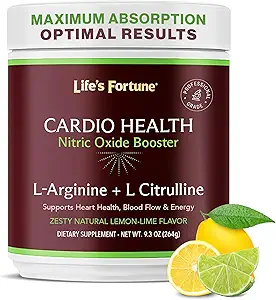 Life's Fortune L Arginine L Citrulline Supplement Powder - High Potency Nitric Oxide Supplement Booster with Natural Lemon Lime Flavor - Cardio Health, Blood Pressure and Vascular Support - 258g