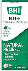 BHI Flu + Cold Multi-Symptom Relief Natural Safe Non-Drowsy Remedy 11 Targeted Homeopathic Active Materials Malzemeler for Body Aches, Fatigue, Chills & Headache - 100 Tablet