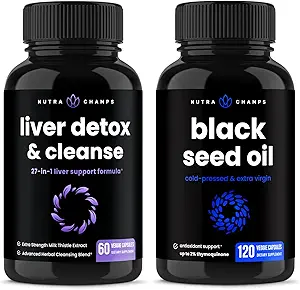 NutraChamps Liver Cleanse Detox ve Black Seed Oil Capsules