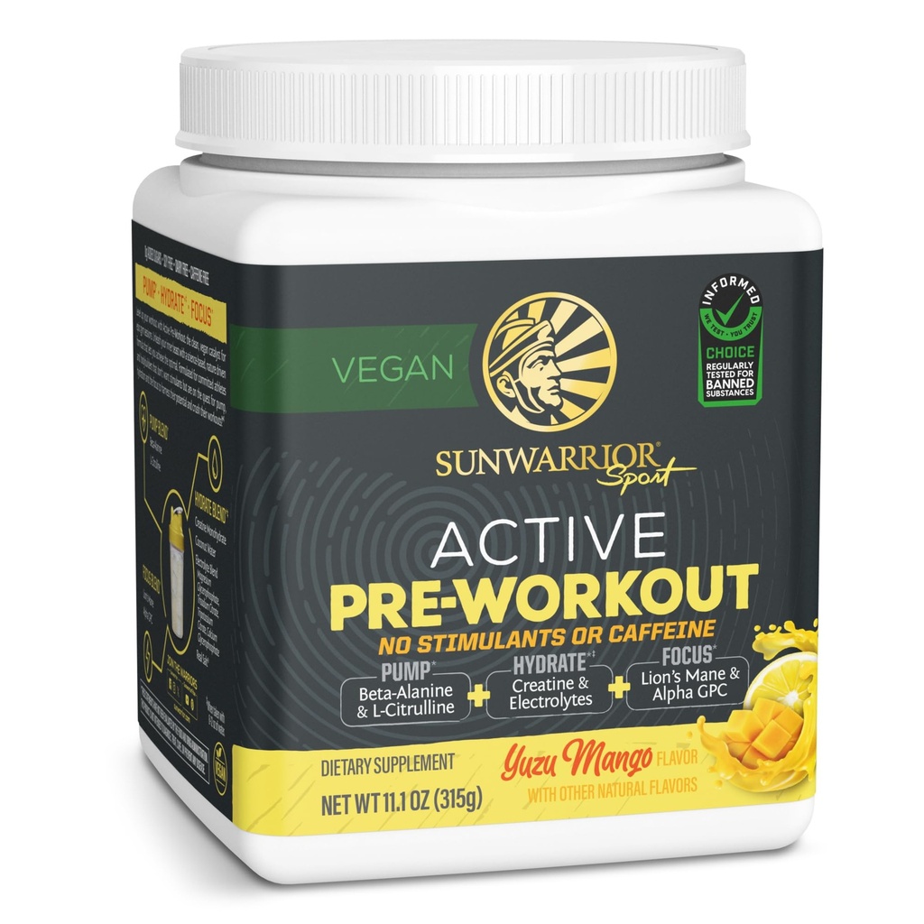 Pre Workout Toz Energy Drink Non-Stim & Caffeine Free | Vegan Plant-Based Supplement | Pump Hydrate Focus Endurance & Strength Builder | Yuzu Mango Flavored 30 Active Preworkoutoutout