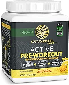 Pre Workout Toz Energy Drink Non-Stim & Caffeine Free | Vegan Plant-Based Supplement | Pump Hydrate Focus Endurance & Strength Builder | Yuzu Mango Flavored 30 Active Preworkoutoutout