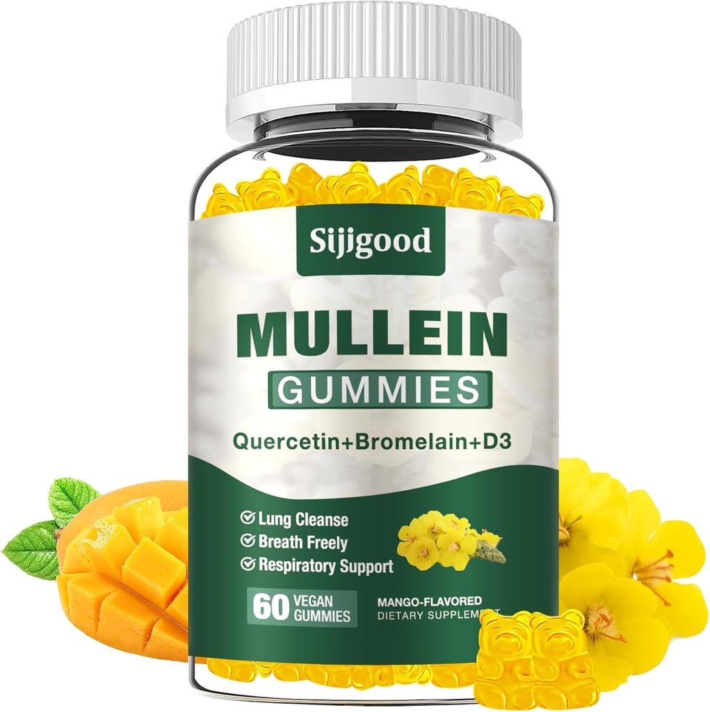 Lungs için Mullein Güvercinleri, Digestive & Respiratory & Immune Support with Bromelain, Quercetin, Mango Flavor, 60 Count