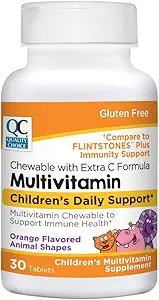 Quality Choice, Chewable Animal Shaped Children's Multivitamin with Extra Vitamin C, Children's Daily Support Orange Flavored Multivitamin Immune Health Supplement, 30 Count Bottle