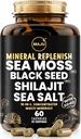 Maju Superfoods 18-in-1 Sea Moss, Black Seed, Shilajit, Sea Salt + D3 & K2, Yoğun Türler, Trace Multi Mineral Capsules, for Men & Women Mineral Electrolytes Supplements