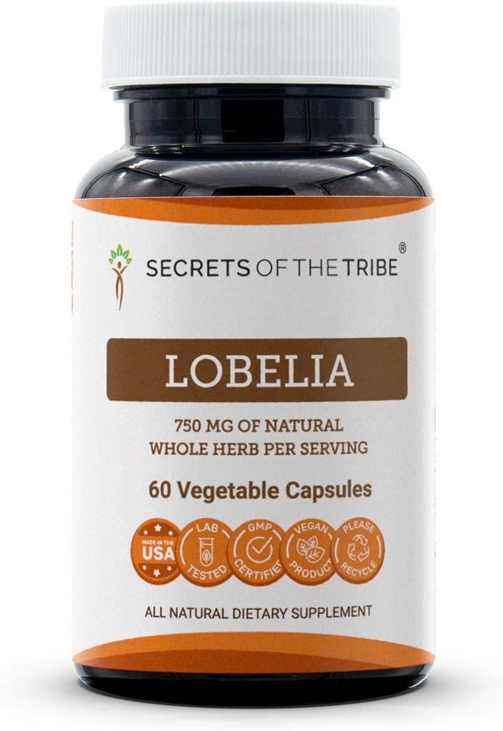 Secrets of the Tribe Lobelia 60 Capsules, 750 mg, Responsibly farmed Lobelia (Lobelia Inflata) Dried Herb (60 Capsules)