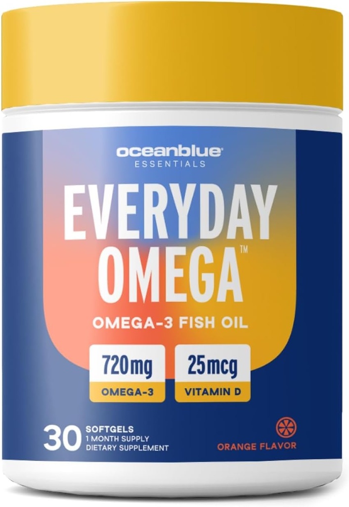 Oceanblue Omega 3 Supplement for Women | Burpless Fish Oil 720mg with Vitamin D3 | Heart Immune Support, Molecularly Distilled Orange Flavor Count (30 Bir Gün Omega)
