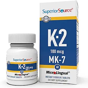 Üstün Kaynak Vitamini K2 MK-7 (Menaquinone-7) 100 mcg - Bone Strength & Health Support Supplement - Aids Health Heart Function - Bariatric-Friendly - 60 Sublingual Dis çözülme Tabletleri