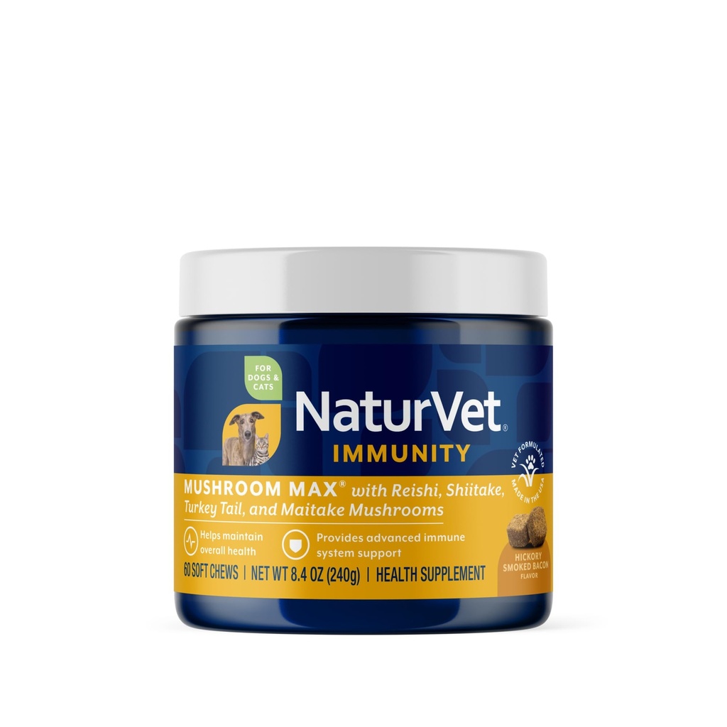 NaturVet Mushroom Max Advanced Immune Support Dog Supplement – Helps Strengthen Immunity, Overall Health for Dogs – Includes Shitake Mushrooms, Reishi, Turkey Tail – 60 Ct.