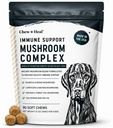 Mushroom Supplement for Dogs with Organic Turkey Tail, Shiitake, Reishi, Colostrum, and Fish Oil - Immune Support Mushroom Complex, 90 Soft Chews - Made in the USA