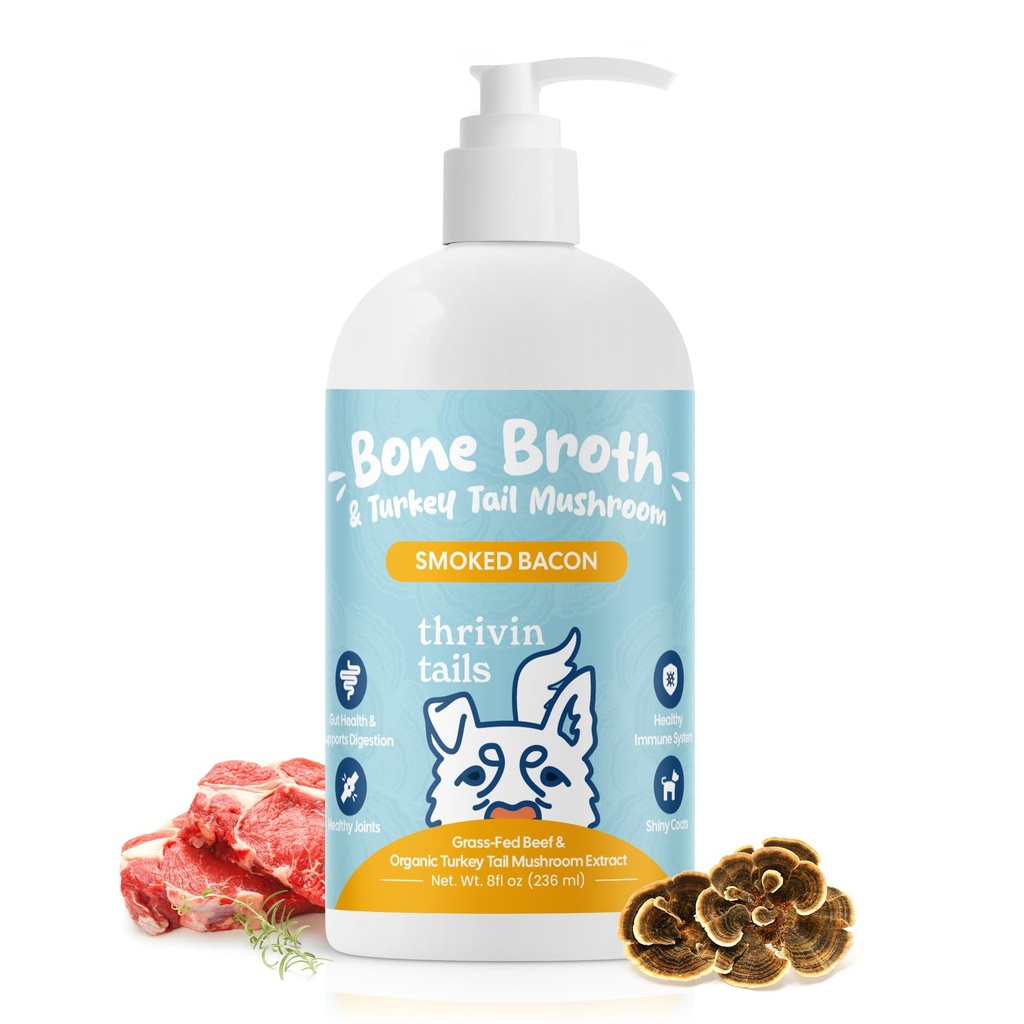 Organic Turkey Tail Mushroom Supplment- Immune Support & Gut Health for Dogs- Functional Mushrooms with Bone Broth Food Topper- Made in USA