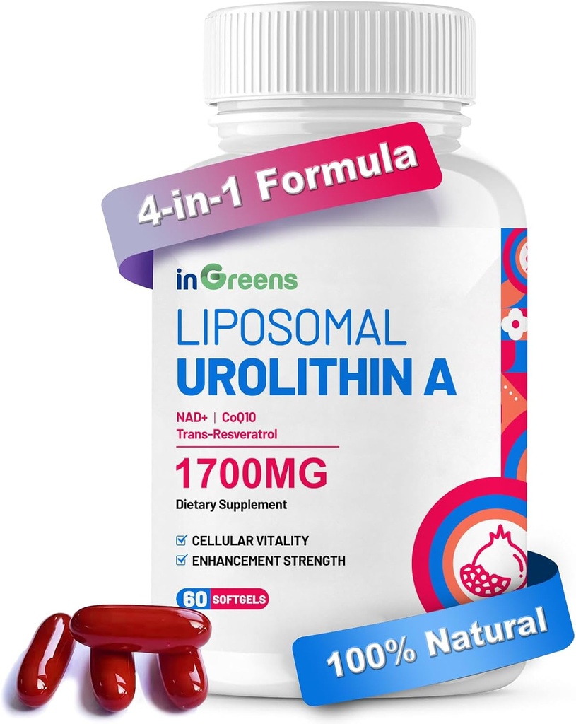 Urolithin A Supplement 1700 mg with NAD+, CoQ10, Trans-Resveratrol Supplement for Men Women, 60 Softgels for Daily Health and Antioxy Support, Muscle Energy, Sağlıklı Ağlama, Yüksek Biyo kullanılabilir