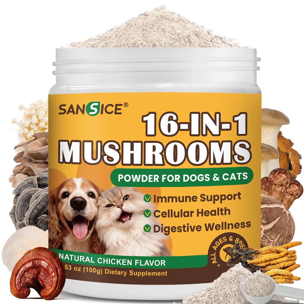 Mushroom for Dogs & Cats Lumps & Bumps, Turkey Tail Mushroom for Dog with MSM for Joint Health, 16 in 1 Dog Mushroom Powder with Reishi, Lion’s Mane-Immune, Cognitive, Digestive, Liver Health & Skin