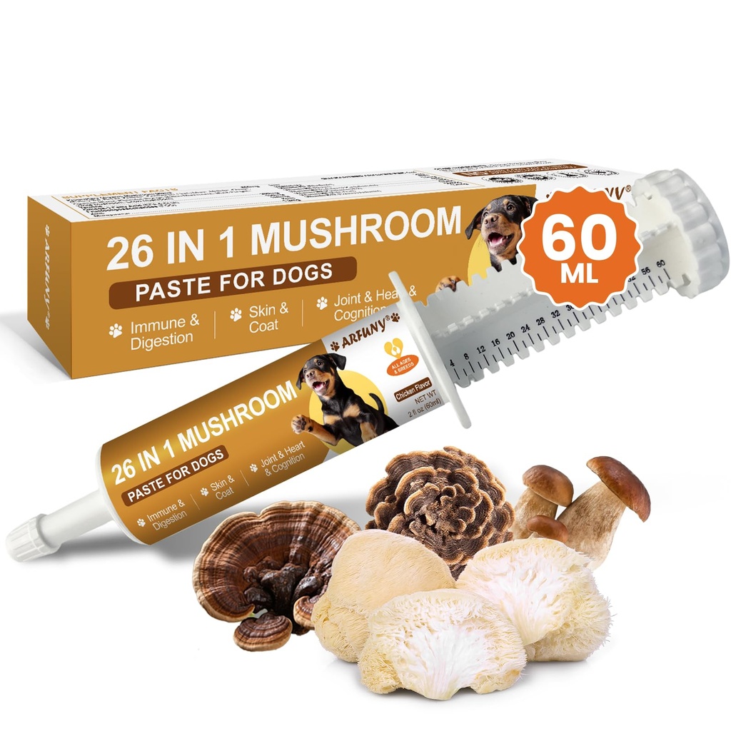 Mushrooms for Dogs - Turkey Tail Mushroom for Dogs Lumps and Bumps, Immune System, Digestion, Skin, Energy, Joint- 13 Mushrooms Turkey Tail, Chaga, Reishi, Lion's Mane - 60ML, Chicken Flavor