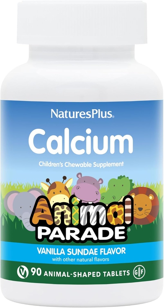 NaturesPlus Animal Paradeuba, Vanilla Sundae Flavor - 90 Animal-Shaped Chewable Tabletler - Sağlıklı Bones - Vegan, Gluten Free - 90 Toplam Hizmetler