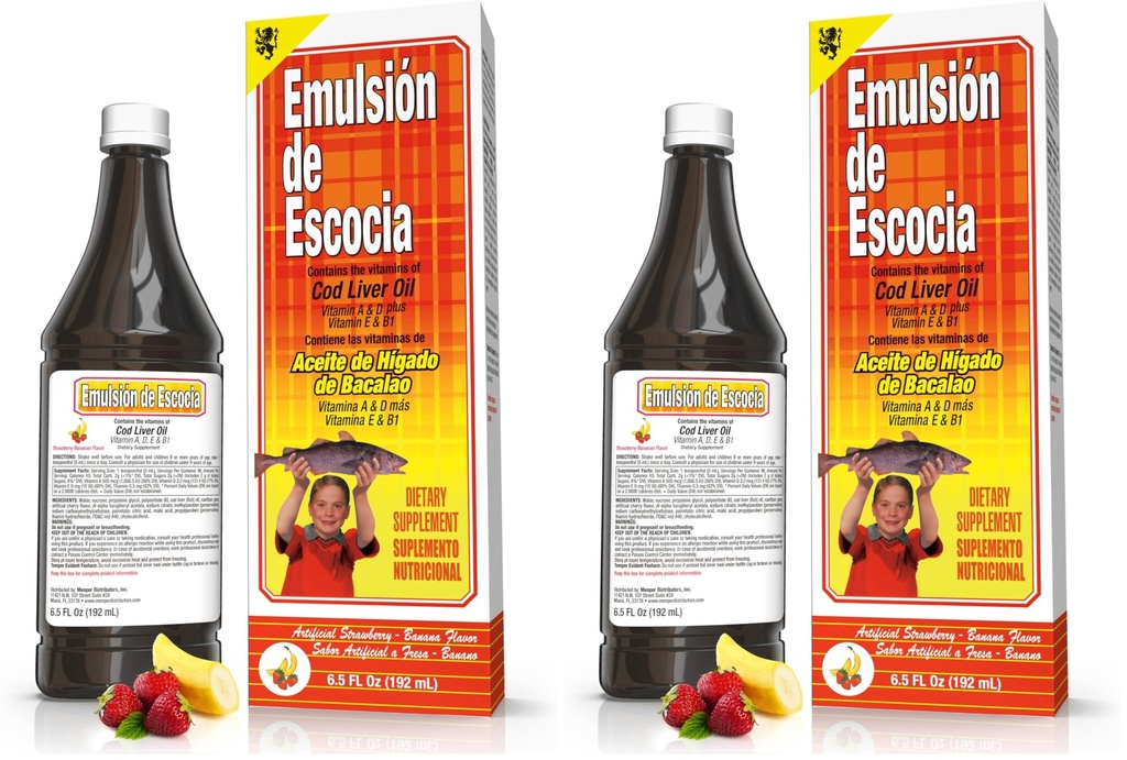 EMULSION DE ESCOCIA Strawberry/Banana 6.5 Oz. Cod Liver Oil (Pack of 2)