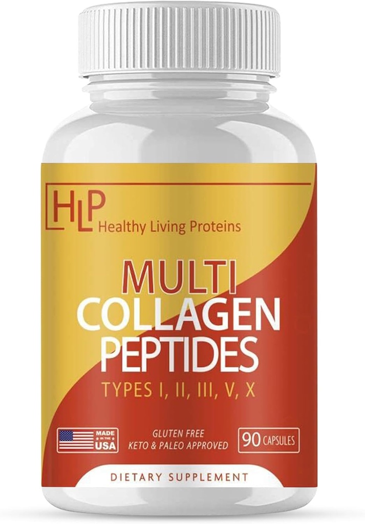 Healthy Living Proteins | Multi Hydrolyzed Collagen Peptides Type I, II, III, V, & X | Ground Beef Grass Fed, Whole Chicken, Egg White Protein | Keto, Paleo, Gluten Free | Capsules (90 Count)