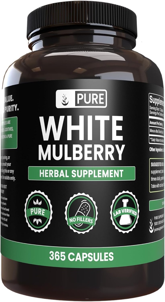 Pure Original Materialss White Mulberry (365 Capsules) No Magnezyum Or Rice Fillers, Always Pure, Lab TY