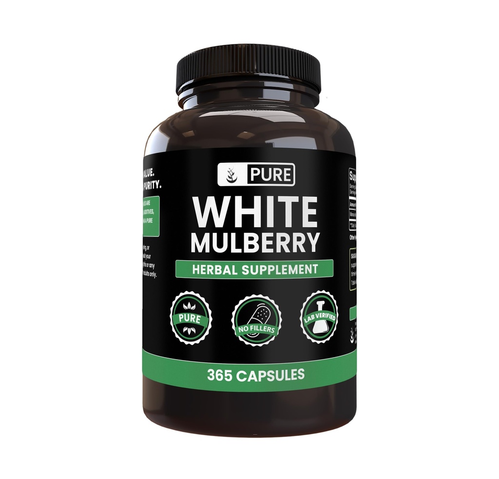Pure Original Materialss White Mulberry (365 Capsules) No Magnezyum Or Rice Fillers, Always Pure, Lab TY