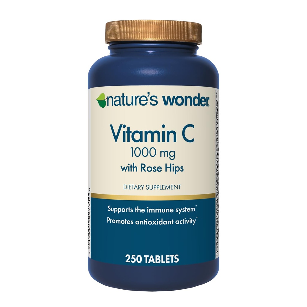 Nature's Wonder Vitamin C 1000 mg with Rose Hips Tablets for Immune Health, 250 Hizmet, 250 sayı