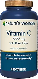 Nature's Wonder Vitamin C 1000 mg με Rose Hips Δισκία για Ανοσολογική Υγεία, 250 Μερίδες, 250 Αριθμός
