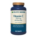 Nature's Wonder Vitamin C 1000 mg with Rose Hips Tablets for Immune Health, 250 Hizmet, 250 sayı