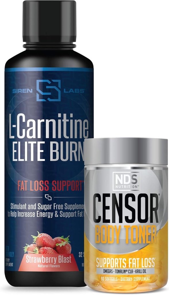 Censor NDS Beslenme Şişman Kaybı-Body Toner with CLA (90 Softgels) & Siren Labs L-Carnitine Elite Burn Fat Kayıp Destek Strawberry Blast 3000 mg (32 Hizmet)