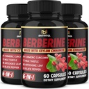 (3 Packs) Berberine Supplement Plus Ceylon Cinnamon, Milk Thistle, Turmeric, Artichoke Leaf, Black Peppe - 6 Ay Supply - 180 Capsules Total