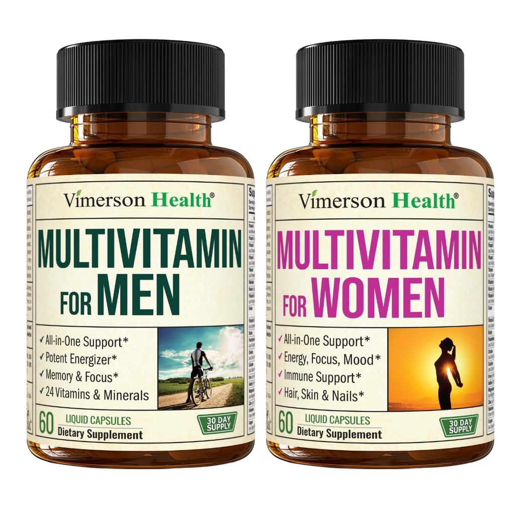 Multivitamin for Men and Women with Vitamins and Minerals for Energy, Focus and Immune Health – Premium Daily Mens and Womens Multivitamins & Multiminerals – 60 Liquid Capsules Each