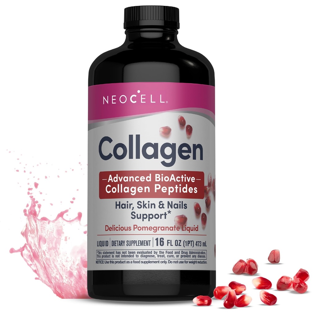 NeoCell Liquid Collagen, Skin, Saç, Nails ve Ortaklar Tamam, Meyve Suyu Yoğunluğu ve Yeşil Çayı Plastik, Pomegranate, 16 oz., 1 Şişe