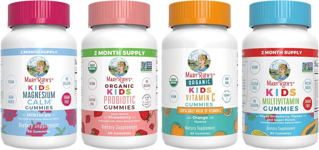 MaryRuth Organics Multivitamin, Probiotic, Magnesium Calm, and Vitamin C Gummies for Kids 