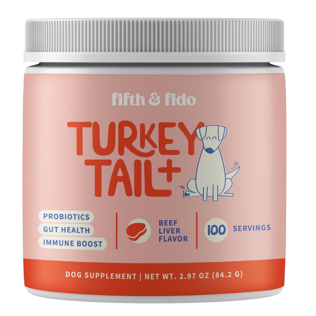 Turkey Tail Mushroom for Dogs - Lipoma Treatment & Immune Support - Fifth & Fido Mushroom Supplement for Lumps & Bumps with Probiotics - Dog Food Topper, Pet Vitamins Made in USA, 100 Servings
