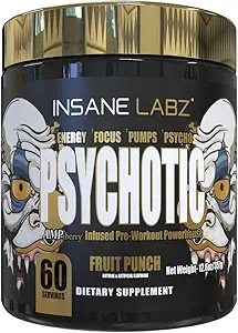 Insane Labz Psychotic Gold, High Stimulant Pre Workout Toz, Extreme Lasting Energy, Pumps and Endurance with Beta Alanine, DMAE Bitartrate, NO Poker (60 Hizmet, Zehir)