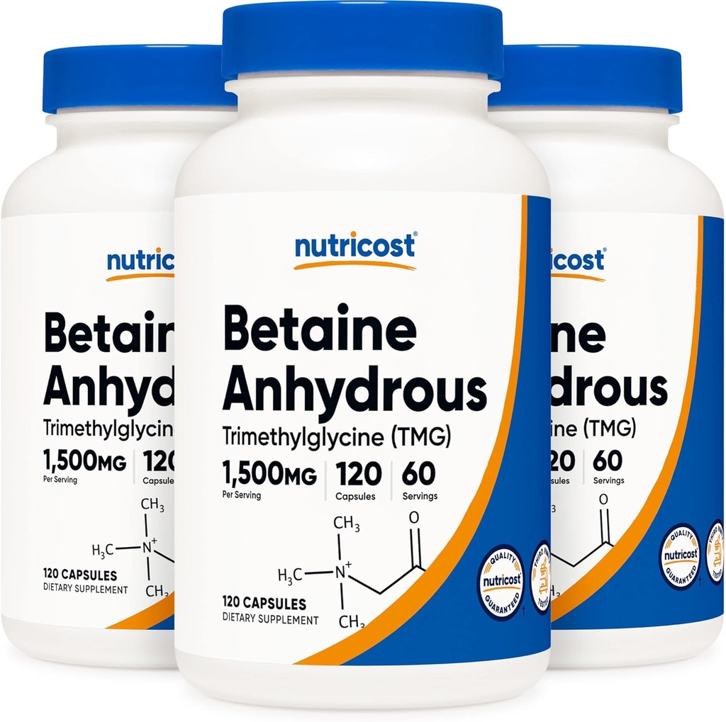 Nutricost Betaine Anhydrous Caps 1500mg, 60 σερβιέτες ανά φιάλη (3 μπουκάλια)