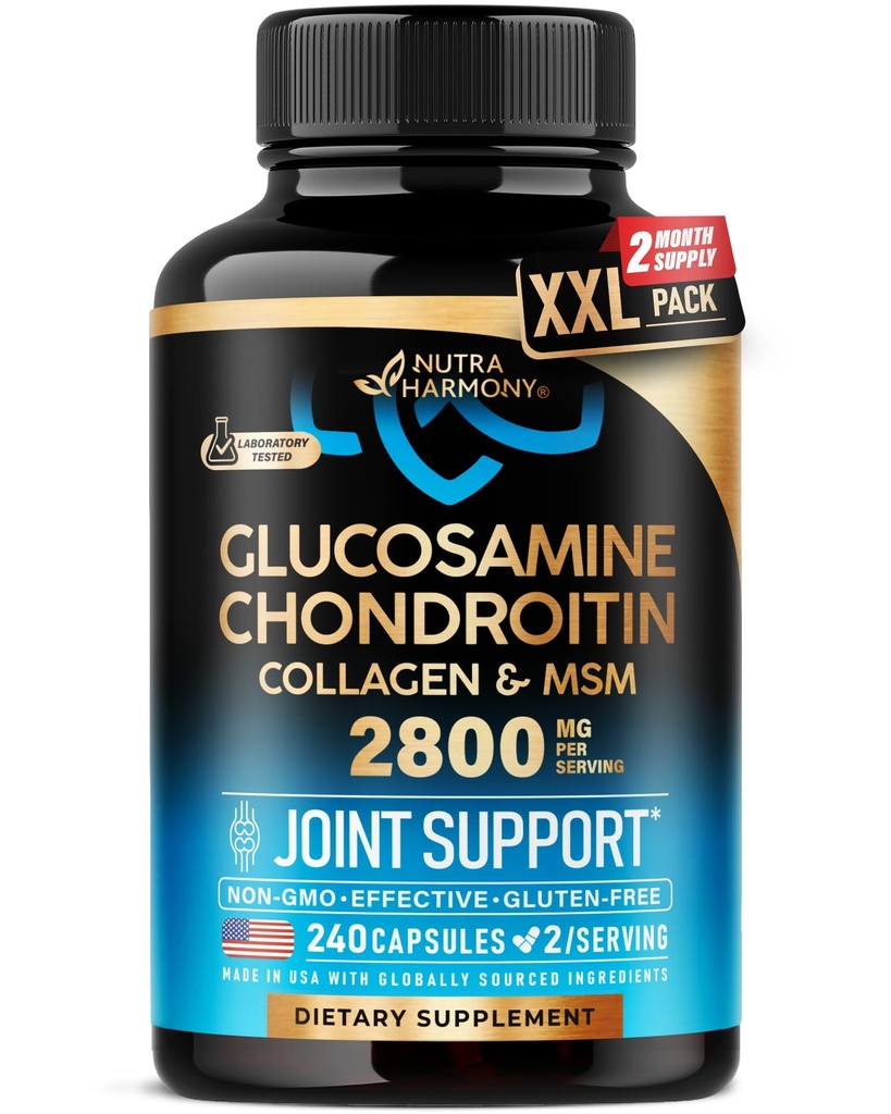 Glucosamin Chondroitin MSM Collagen | Ortak Destek Supplement 2800 mg | ABD'de Yapılacak | FSA Onaylı Ürün | Flexability Beslenme Vitaminleri | Erkekler ve Kadınlar için 240 Capsules