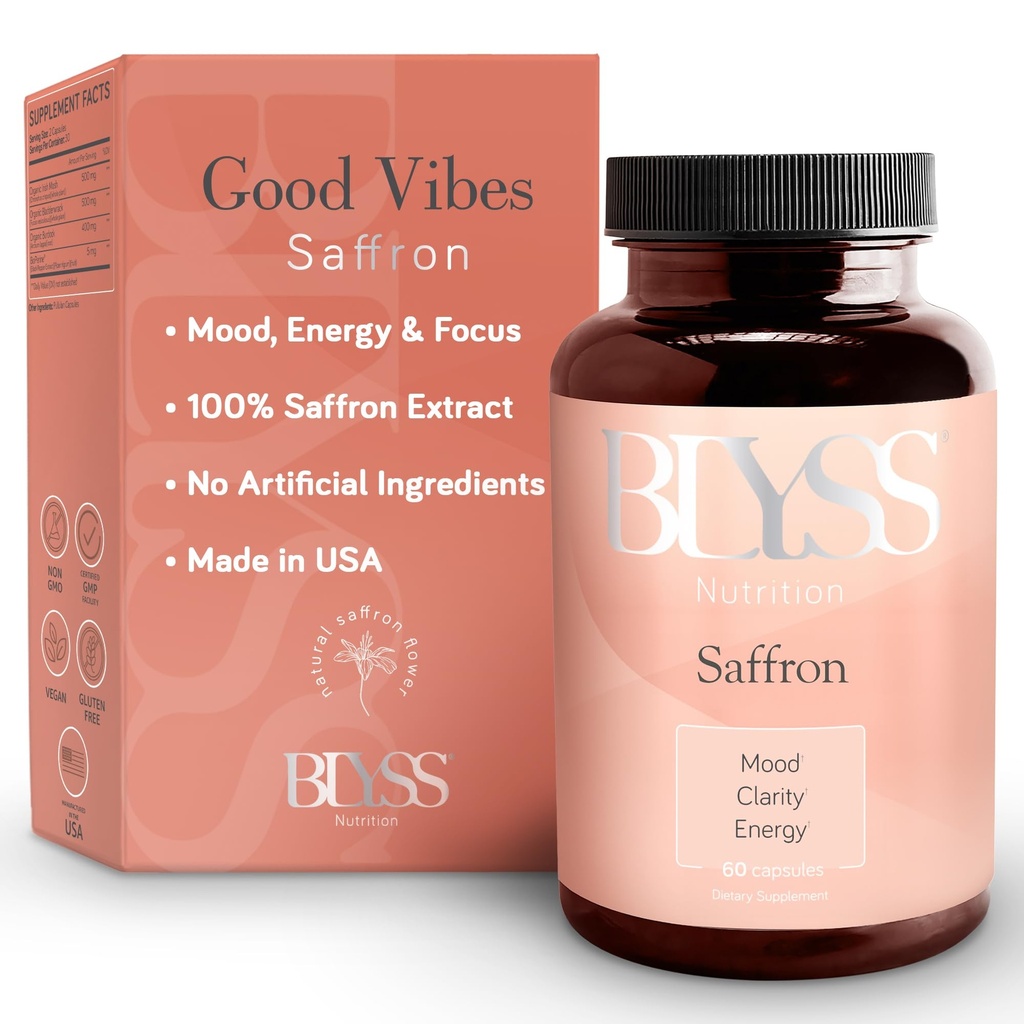 Saffron Supplements – Saffron Extract Pills for Women – Support Mood, Energy Boost, PMS, Mental Clarity & Metabolism - Non-GMO, Gluten Free, 60 Vegan Capsules