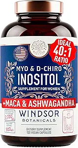 Συμπλήρωμα Myo και D-Chiro Ινοσιτόλη 40:1 Ratio - 2.000 mg Myo-Ινοσιτόλη συν Maca Root & Calming Ashwagandha - Υγιής υποστήριξη των ωοθηκών Βιταμίνες και συμπληρώματα γονιμότητας για τις γυναίκες - 120 κάψουλες Vegan