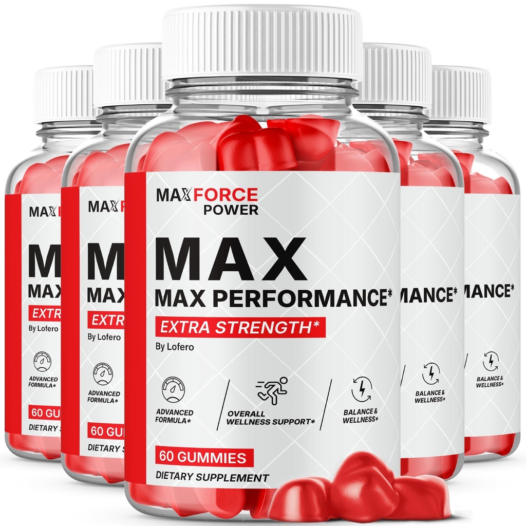 (5 Pack) MaxForce Power Gummys, Gummies For Men Advanced Maximum Strength Premium All-Natural Ingredients Performance Support Formula for Overall Health & Wellness Vitamins Supplement Gomitas (300 ct)