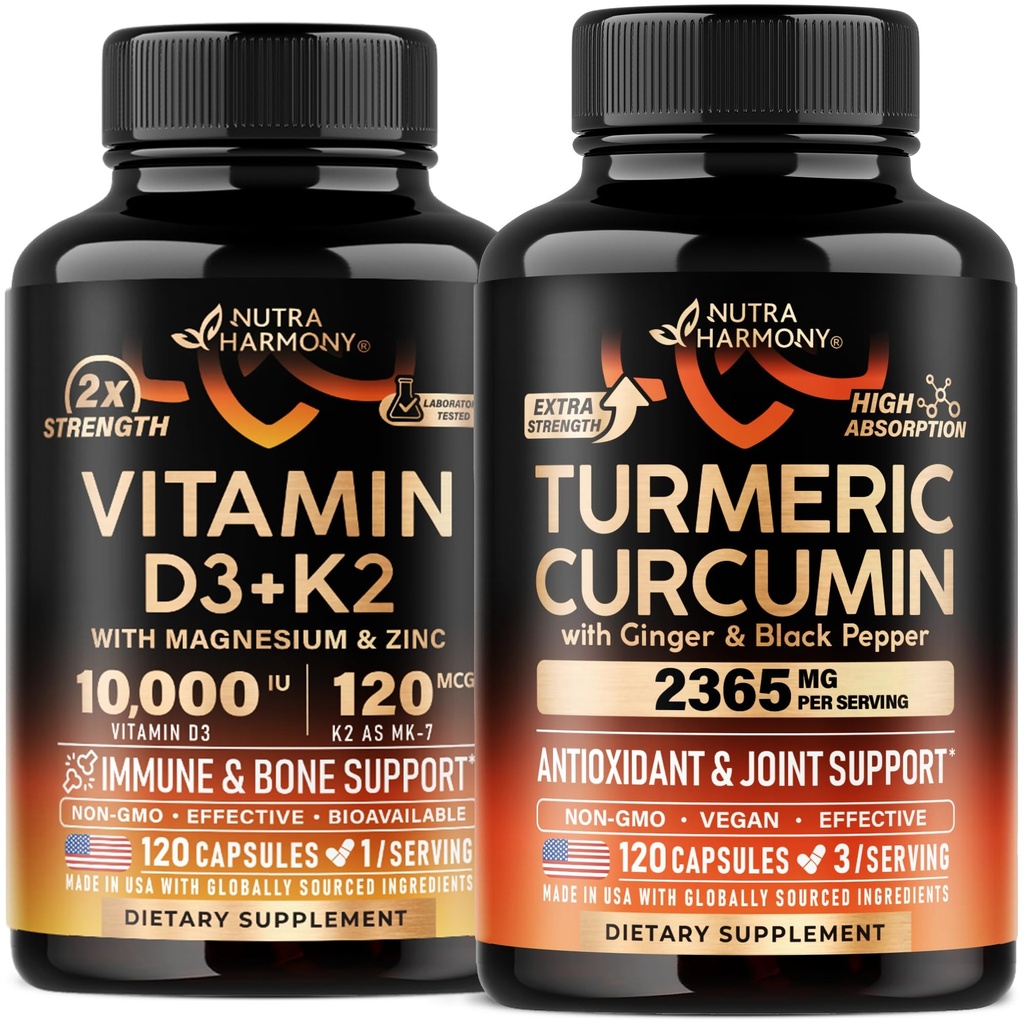 NUTRAHARMONY Vitamin D3 K2 & Turmeric Curcumin Capsules