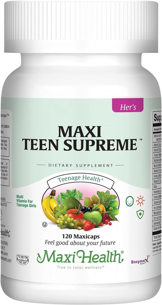 Teen Vitamins for Girls 12-17 - Teen Multivitamin D3, Iron, Calcium, Biotin, Zinc, Digestive Enzymes – Teenager Girl Multi Vitamins for Healthy Skin, Immune & Mood Support – 120 Count
