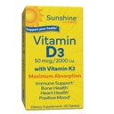 Sunshine Vitamin D3 with Vitamin K2, D3 2000 IU with K2 100 mcg for Healthy Muscle Function, Bone Health and Immune Support, Vitamin D3 K2, 60 Tablets